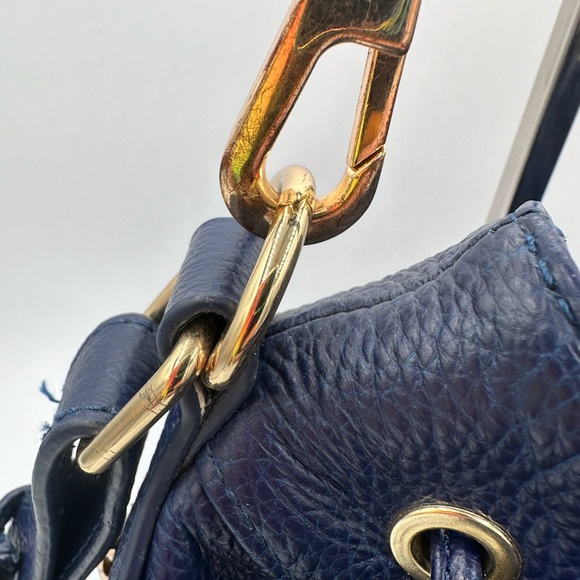 Ora Delphine Blue Leather Bucket Bag with gold trim. - Picture 6 of 10
